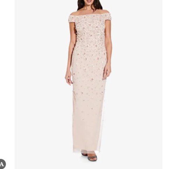 Adrianna Papell Floral Embellishment Sequin Maxi in BISCOTTI US size 8 NWT - Picture 1 of 8